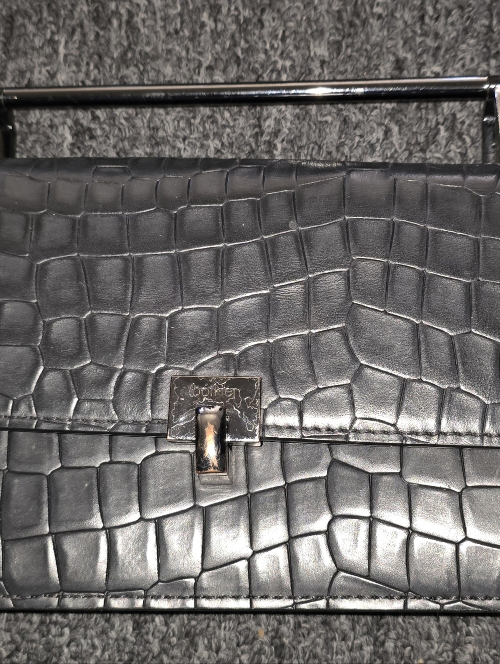 Botkier Croc-Embossed Top Handle Shoulder Bag in Black